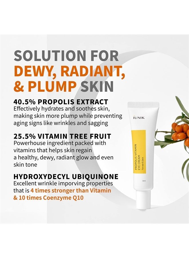 iUNIK Propolis Vitamin Eye Cream Set (Eye Cream 1.01 fl.oz. & Mini Serum 0.51 fl.oz.) - Featuring Propolis Extract, Idebenone, Buckthorn