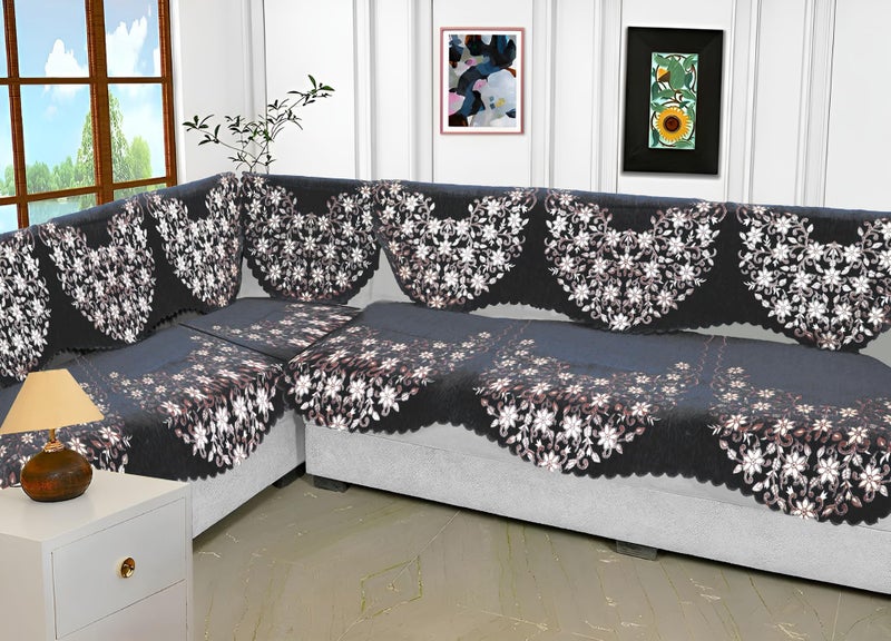 Fashion Throw 'Elegant Series' Sofa Cover L Shape 6 Seats Chenille Sofa Cover with Back Cover | Anti-Slip Furniture Protector for Living Room | Wooden Sofa Home Decor Dark Grey (L-Shape) - Image 1