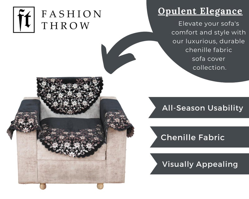 Fashion Throw 'Elegant Series' Sofa Cover L Shape 6 Seats Chenille Sofa Cover with Back Cover | Anti-Slip Furniture Protector for Living Room | Wooden Sofa Home Decor Dark Grey (L-Shape) - Image 4