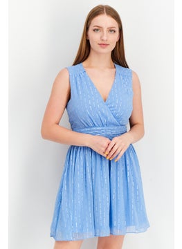 Aqua Women Textured Sleeveless Mini Dress, Blue  - Image 1
