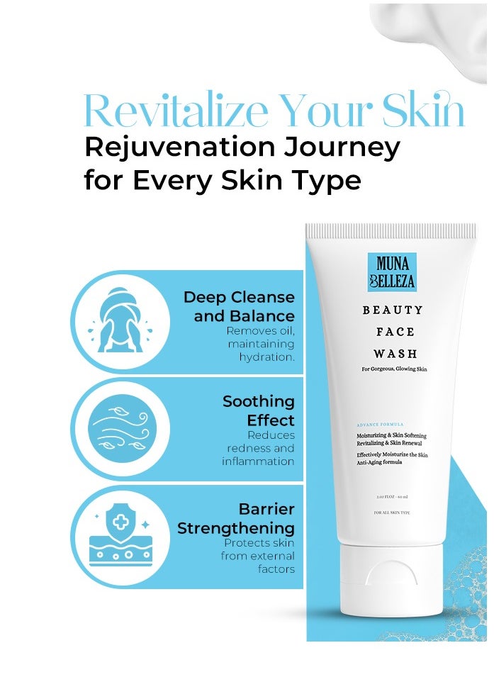 Muna Belleza Gentle Face Cleanser and Wash for Dry to Sensitive and Acne-Prone Skin, 60ml  - Image 5