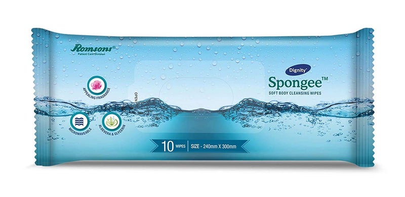 Dignity Spongee Soft Body Cleansing Wet Wipes for Adult, 240x300 mm (Pack of 12) 120 Wipes - Image 2