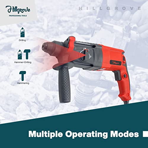 Hillgrove HGCM1041M3 All Purpose 26mm Hammer Impact Drill Machine Forward/Reverse Rotation with 5Pcs SDS Plus Bits for Making Holes in Metal/Wood/Concrete Hammer Drill (26 mm Chuck Size, 1200 W) - Image 4