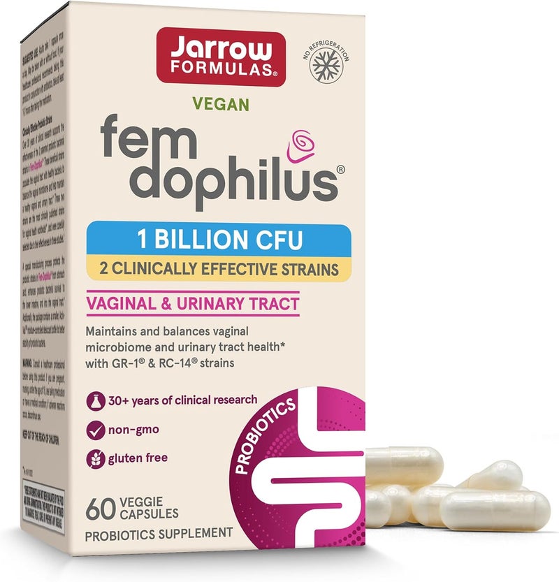 Jarrow Formulas FemDophilus Vaginal Probiotics 1 Billion CFU With 2 ScienceBacked Strains Dietary Supplement For Vaginal  Urinary Tract Support 60 Capsules Up to a 60 Day Supply ShelfStable - Image 1