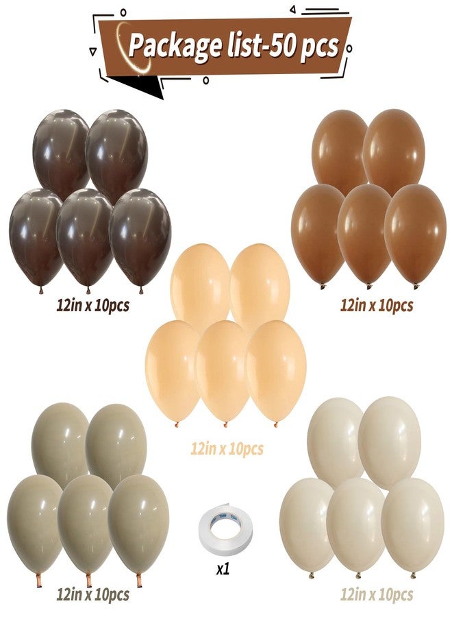 Paeyeq Brown Balloons, 50 PCS 12 Inch Double Stuffed Dark Brown Coffee Tan Latex Helium Party Balloons Sand White Nude Boho Neutral Balloon for Bear Birthday Baby Shower Wedding Thanksgiving Party Decoration - Image 2
