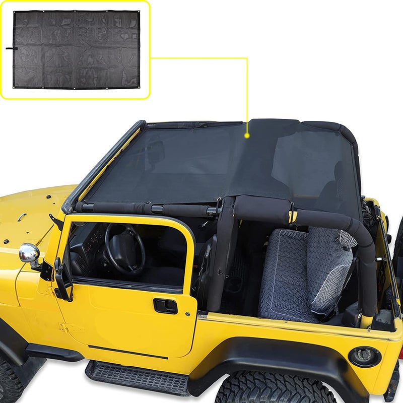 Mesh Shade Bikini Top UV Protection Sunshade Cover Front  Rear Passengers for Jeep Wrangler TJ 19972006 Plain Black