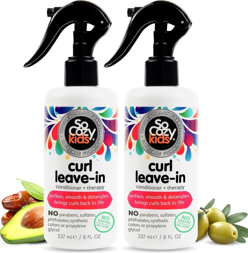 SO COZY SoCozy Leave In Conditioner Spray (8 Fl Oz Pack of 2) Detangler for Kids' Curly Hair TangleFree Curls Gentle & Nourishing with Keratin Vitamin B5 Olive & Jojoba Oil ParabenFree - Image 1