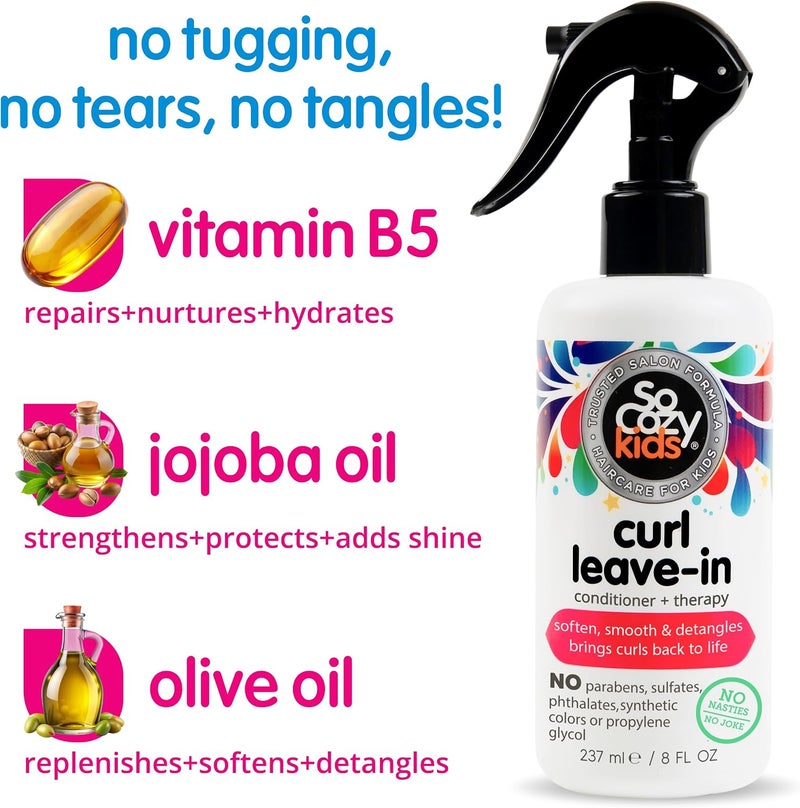 SO COZY SoCozy Leave In Conditioner Spray (8 Fl Oz Pack of 2) Detangler for Kids' Curly Hair TangleFree Curls Gentle & Nourishing with Keratin Vitamin B5 Olive & Jojoba Oil ParabenFree - Image 3