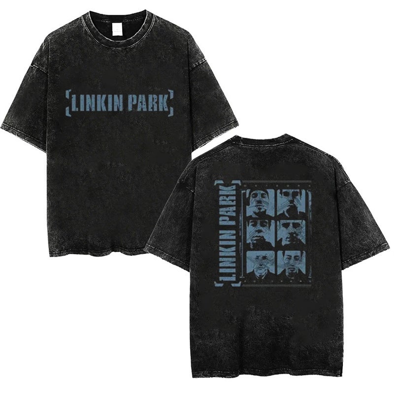 Independent Retro Short-Sleeved Washed Black T-Shirt Casual 2025 Art Loose And Comfortable New Style - Image 1