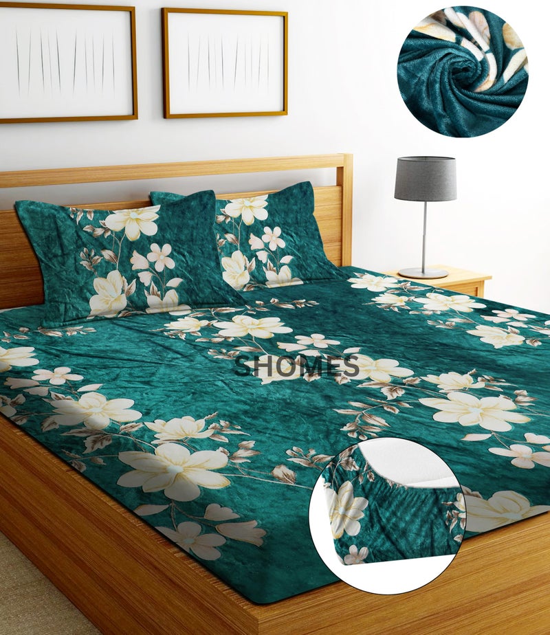 SHOMES Premium Elastic Fitted Warm bedsheets for Winter for Double Bed, Elastic Fitted Winter bedsheets for King Size Bed with 2 Pillow Covers, Size - 72 x 78 Inches (Green) - Image 5