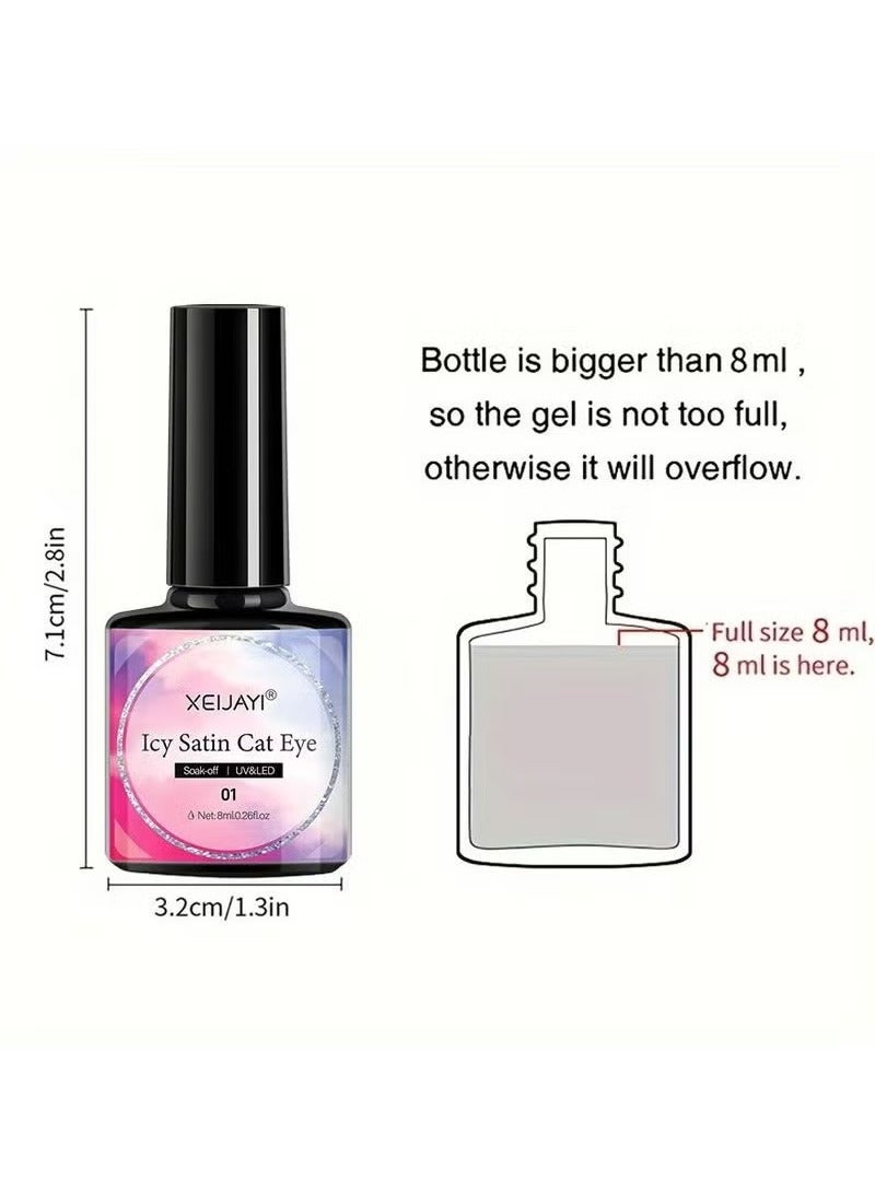 XEIJAYI 6 Pcs Holographic Glitter Cat Eye Gel Nail Polish Kit, with Magnet, Rainbow Pastel Color Magnetic Nail Polish Gel, for Women Girls, Soak Off UV Polish Kit, Silver, Red, Black, Blue, Nude - Image 5