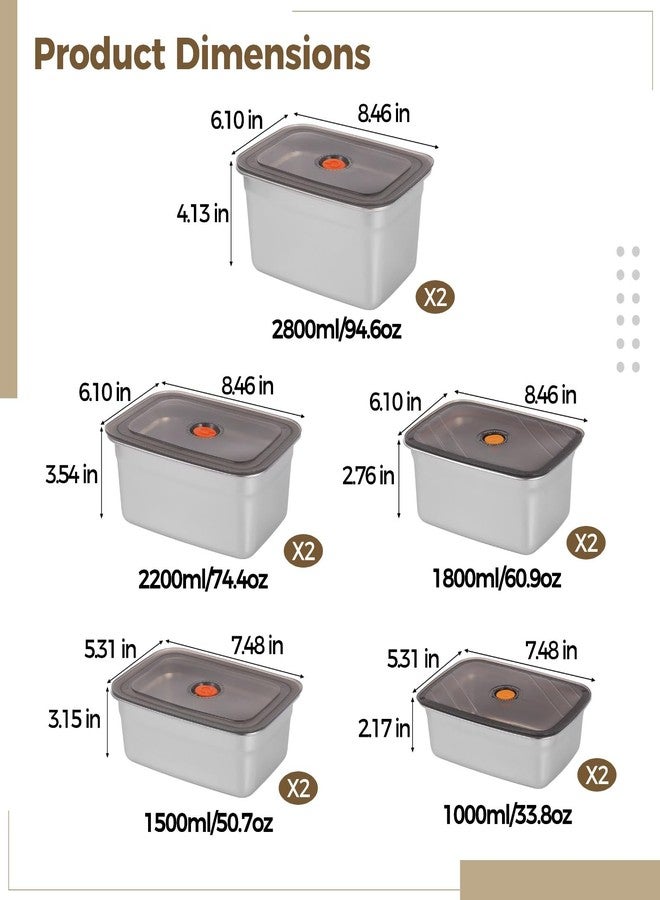 DORMIYA 10pcs Stainless Steel Food Storage Containers with Lids, Stackable Airtight Food Storage Containers for Kitchen, Meal Prep, and Leftovers, Freezer and Dishwasher Safe, 1000-2800 ML/33.8-94.6 OZ - Image 2