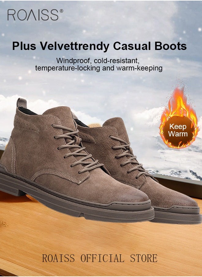 roaiss Men’s Soft Leather Ankle Casual Loafers Lace-Up Anti Slip Walking Shoes Men's Tooling Style Martin Boots Men Casual Mid Top Leather Boots  Men's Boots Ankle Lace Up Casual Boots  - Image 5