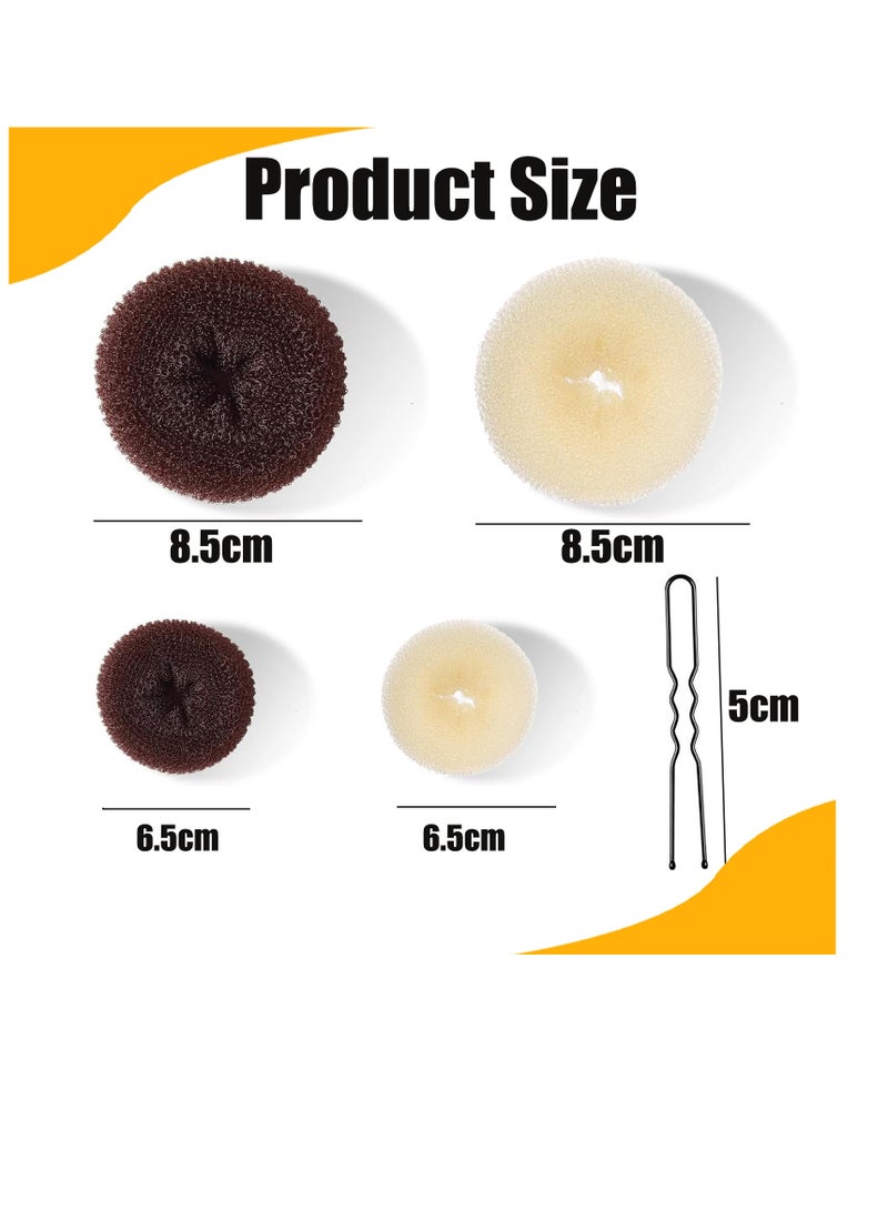 Brown Beige Hair Bun Donut Sets, 8pcs Hair Donut Bun Ring with 20pcs Hair Pins - Image 2