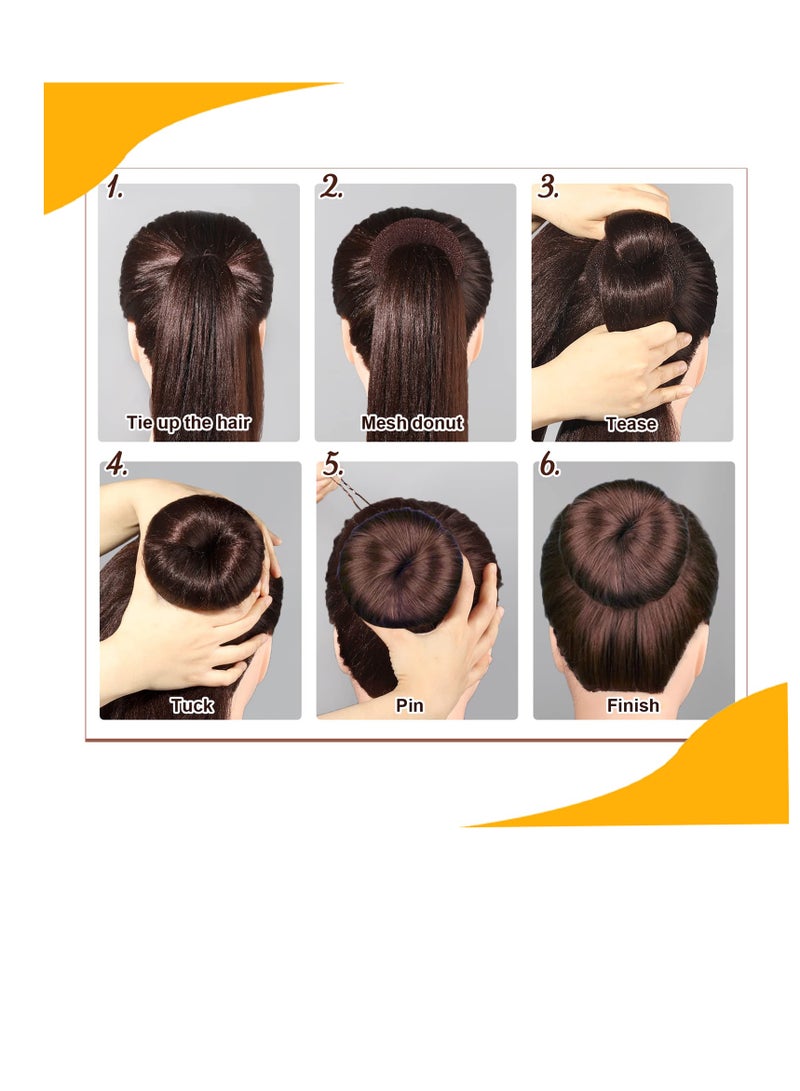Brown Beige Hair Bun Donut Sets, 8pcs Hair Donut Bun Ring with 20pcs Hair Pins - Image 5