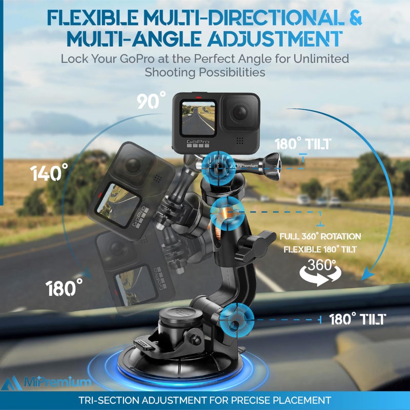 MiPremium Car Suction Cup Mount for GoPro Hero 13 12 11 10 9 8 7 6 5 4 3 3+ 2 Session Black Silver XIAOYI 4K SJCAM Yi Sports Action Camera Dash Cam holder perfect for Boats Vehicle Windshield & Window - Image 4