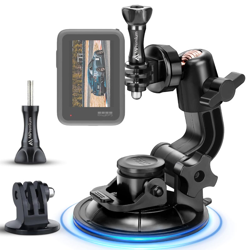 MiPremium Car Suction Cup Mount for GoPro Hero 13 12 11 10 9 8 7 6 5 4 3 3+ 2 Session Black Silver XIAOYI 4K SJCAM Yi Sports Action Camera Dash Cam holder perfect for Boats Vehicle Windshield & Window - Image 1