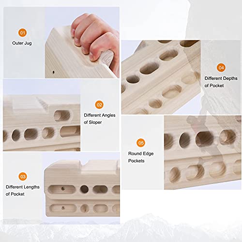 TWO STONES Wooden Hangboard Rock Climbing Pull Up Bar Designed Training for Climbing, Wooden Fingerboard Climbing Training Board for Building Core Strength and Endurance (CJ-HB2050) - Image 4