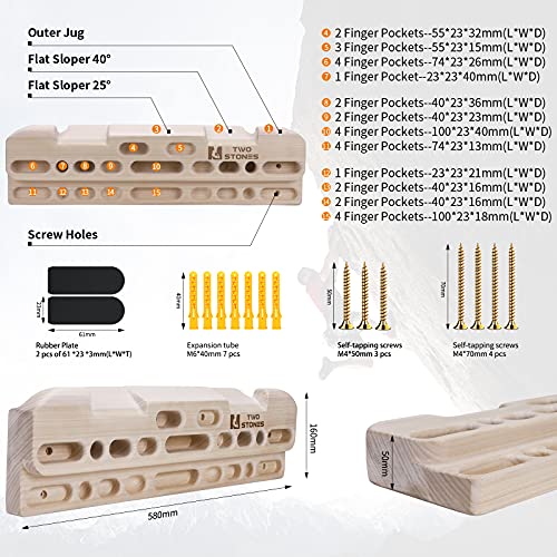 TWO STONES Wooden Hangboard Rock Climbing Pull Up Bar Designed Training for Climbing, Wooden Fingerboard Climbing Training Board for Building Core Strength and Endurance (CJ-HB2050) - Image 2