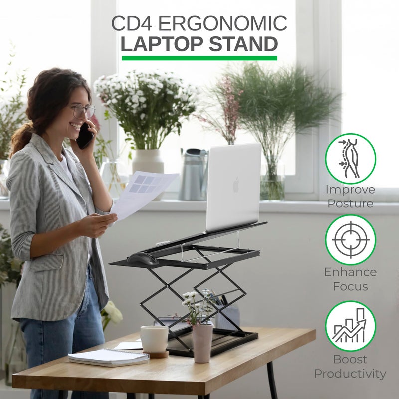 Uncaged Ergonomics CD4 Adjustable Standing Desk Converter for Laptops - Vertical Laptop Stand for Desk Adjustable Height Table Top Standing Desk Riser with Mouse Pad 2.6"-18.6" Standing Desk Adjustable Height Converter - Image 2