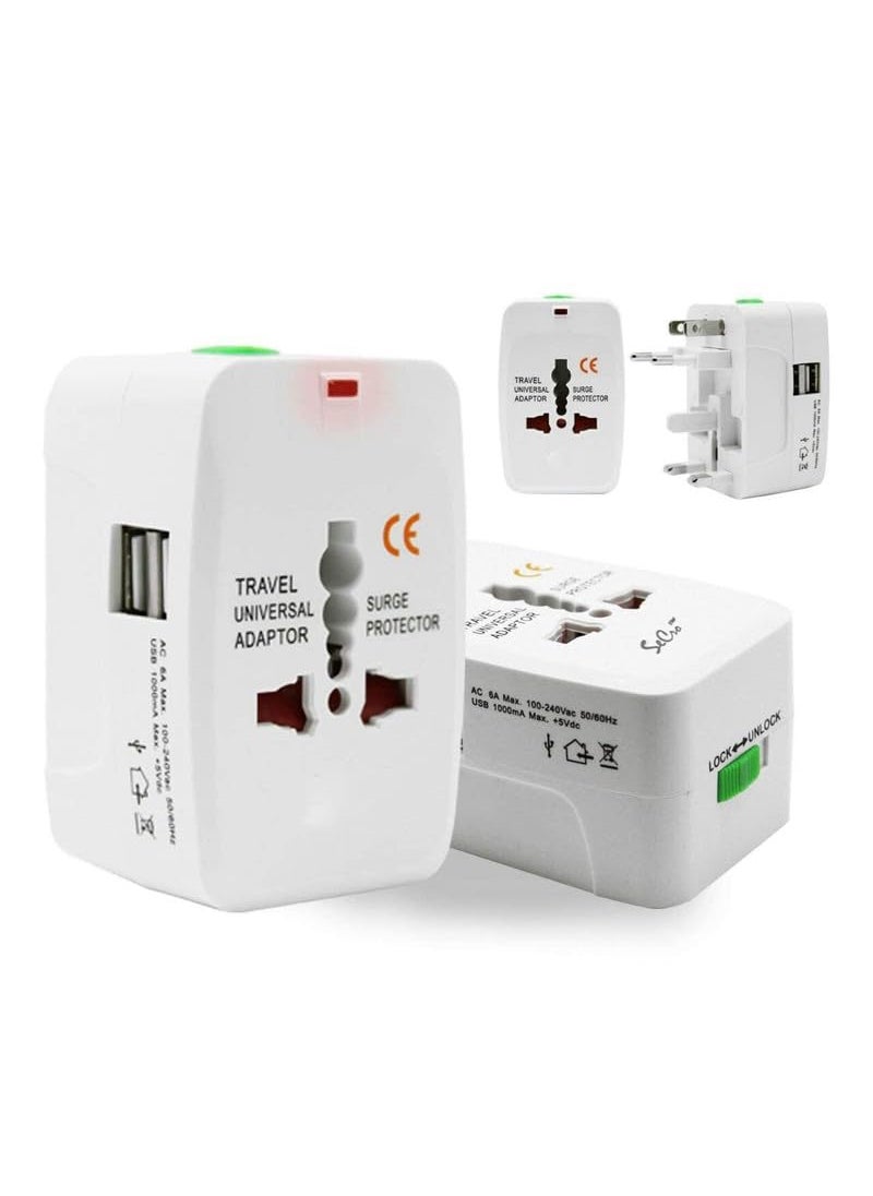 Gra8 Gra8 Universal Travel Adapter with Dual USB Charger Ports 150 Countries Compatibility Builtin Safety Shutters 6A Max Power Output 100240V Input for Smartphones White  - Image 1