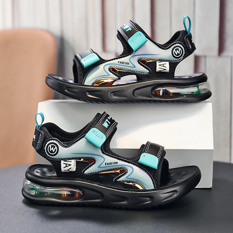 Boys' Sandals Non-Slip Soft Sole Children'S Sports Sandals 2024 Genuine Leather Medium And Large Boys' Beach Shoes - Image 2