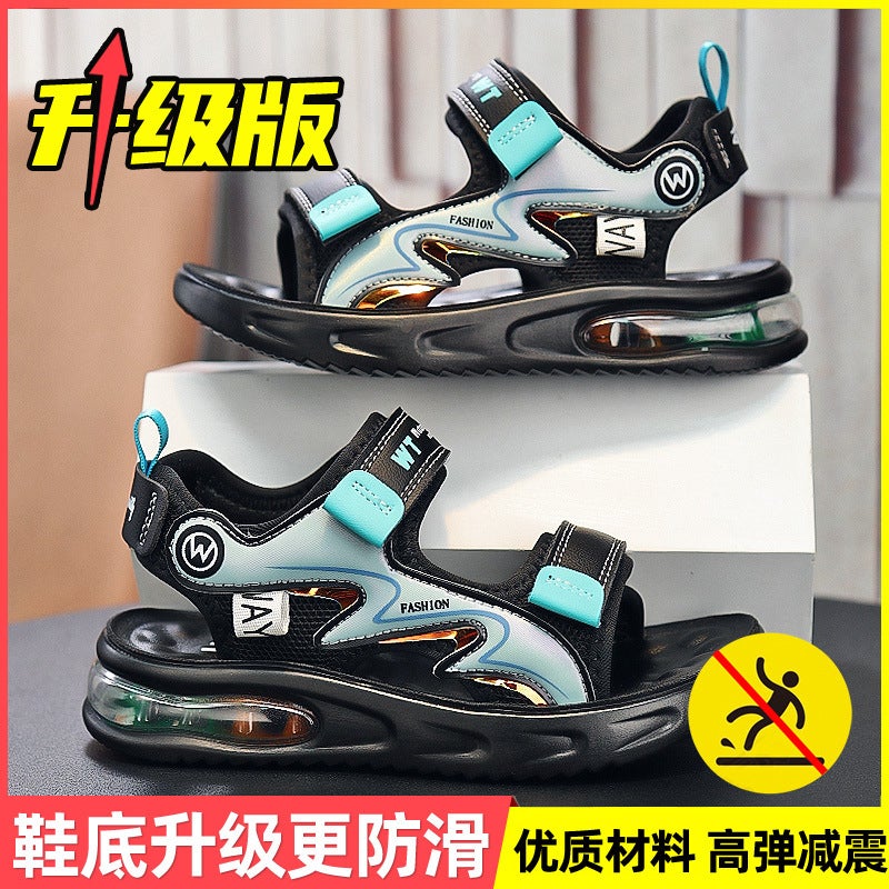 Boys' Sandals Non-Slip Soft Sole Children'S Sports Sandals 2024 Genuine Leather Medium And Large Boys' Beach Shoes - Image 4