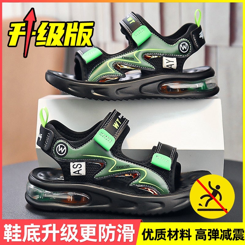 Boys' Sandals Non-Slip Soft Sole Children'S Sports Sandals 2024 Genuine Leather Medium And Large Boys' Beach Shoes - Image 5