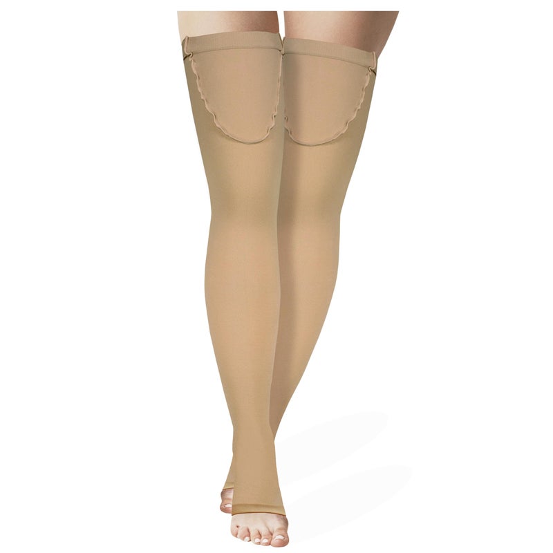 Truform Truform Anti Embolism Stockings Thigh High Post Surgery Recovery Hospital Style 18 mmHg Compression for Men and Women Full Length TED Hose Open Toe Beige Small