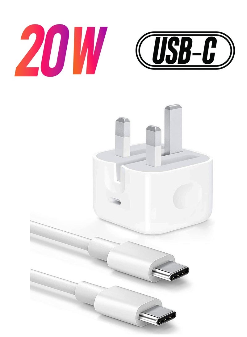 USB C charger and plug for ipad Pro, 20W Wall Fast Charger with 6.6FT USB C Fast Charging Cable Compatible for iPad Pro 12.9 5/4/3 Gen,iPad Pro 11 3/2/1 Gen,iPad - Image 1