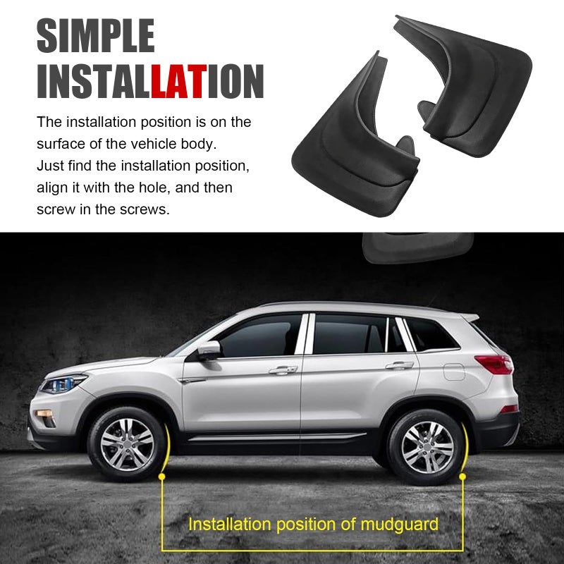 Bawkars 2 PCS Mud Flaps, 8.27" x 12.6" Tire Protector Splash Mudflaps, All-Weather Protector Mud Guard, Tire Rear Trim, Universal Exterior Accessories for Most Cars(Black) - Image 4