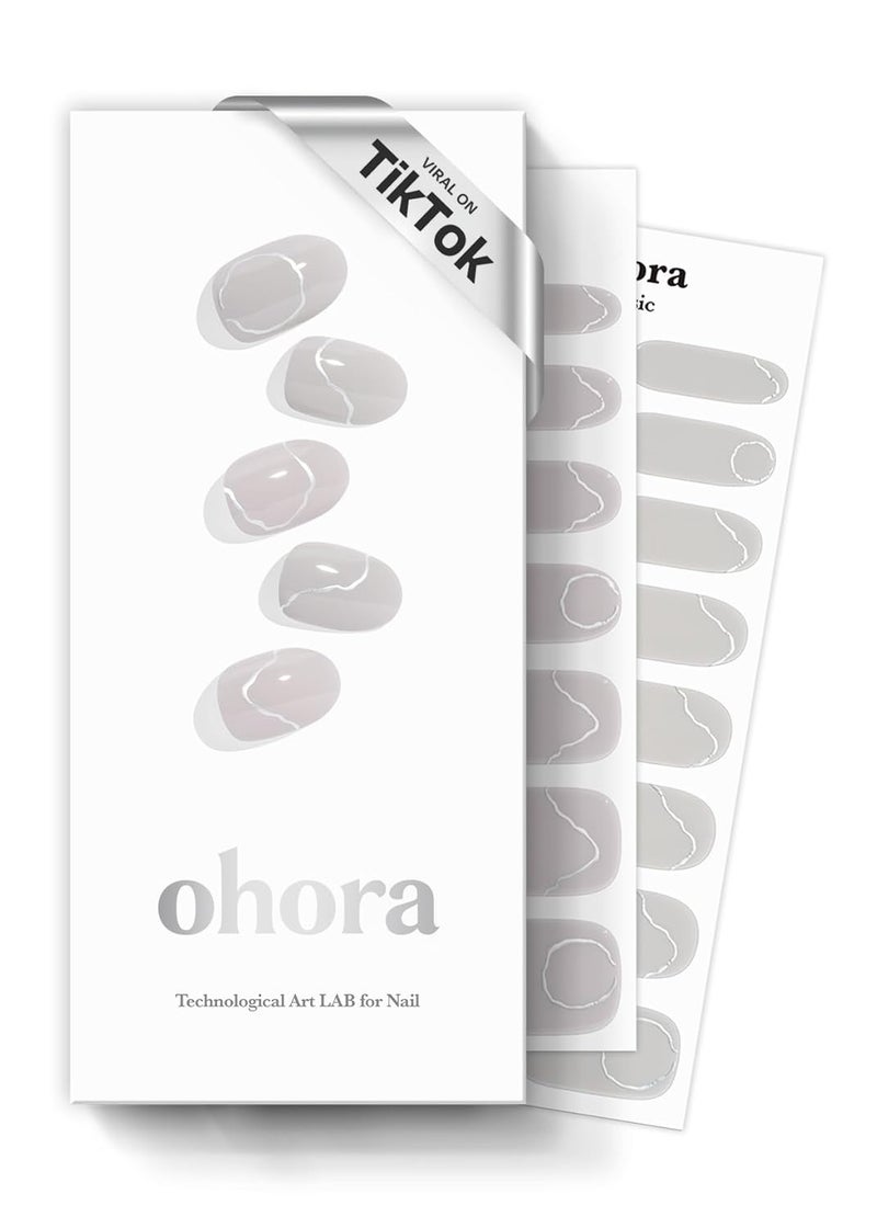ohora Semi Cured Gel Nail Strips (N Silky Way) - Nude, Metallic, Works with Any UV/LED Lamps, Salon-Quality, Long Lasting, Easy to Apply & Remove - Includes 2 Prep Pads, Nail File & Wooden Stick