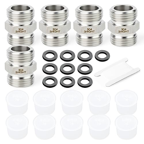 TAISHER 5PCS 304 Stainless Steel Garden Hose Adapter 34 GHT Male x 34 GHT Male Garden Hose Connector with Washers - Image 1