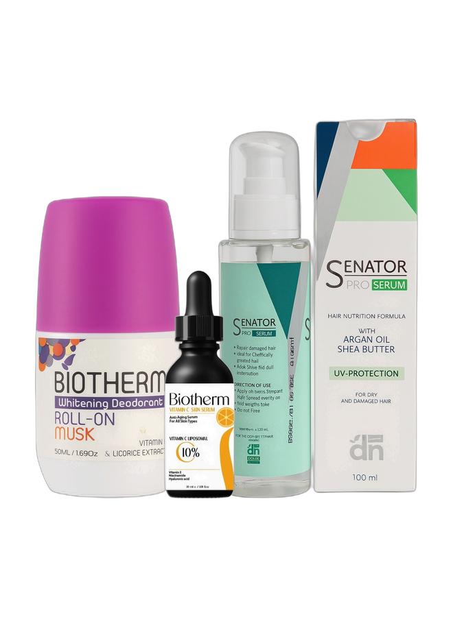 BIOTHERM Vitamin C Anti-Aging Serum 30 ml & PRO Argan Oil and Shea Butter Serum Heat Protection 100ML & Whitening Roll-On Musk 50ML Bundle - Image 1