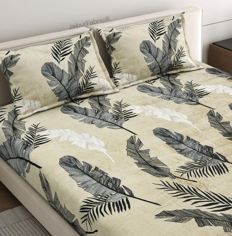 JaipurFabric 150 GSM Woolen Warm Printed Bedsheets with Two King Size Pillow Covers for Winter 300 TC Double Flat Size 100 x 100 Inches Sage Green - Image 2