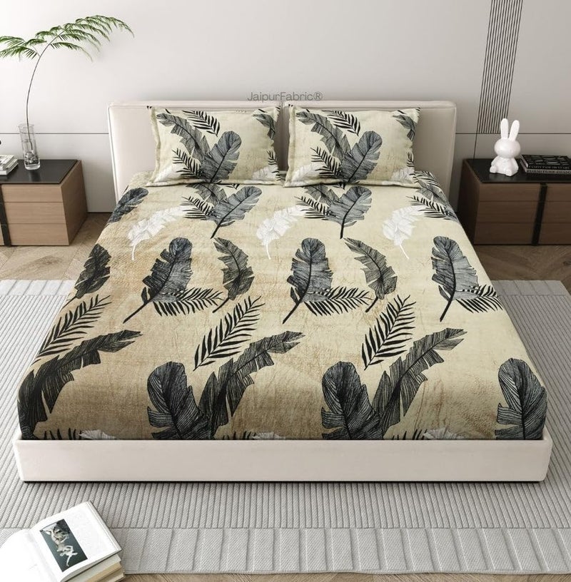 JaipurFabric 150 GSM Woolen Warm Printed Bedsheets with Two King Size Pillow Covers for Winter 300 TC Double Flat Size 100 x 100 Inches Sage Green - Image 1
