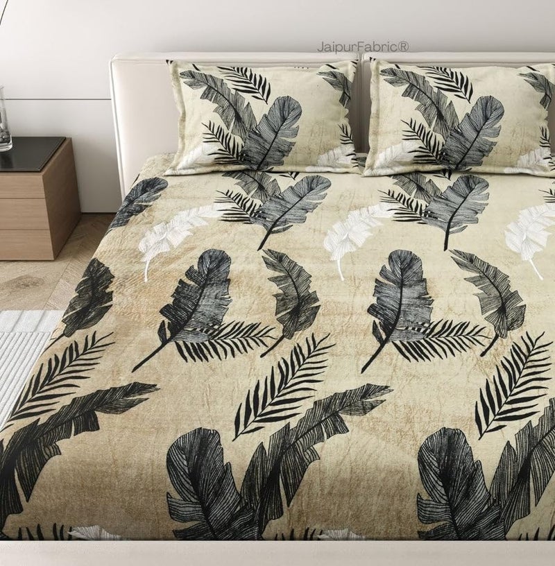 JaipurFabric 150 GSM Woolen Warm Printed Bedsheets with Two King Size Pillow Covers for Winter 300 TC Double Flat Size 100 x 100 Inches Sage Green - Image 3