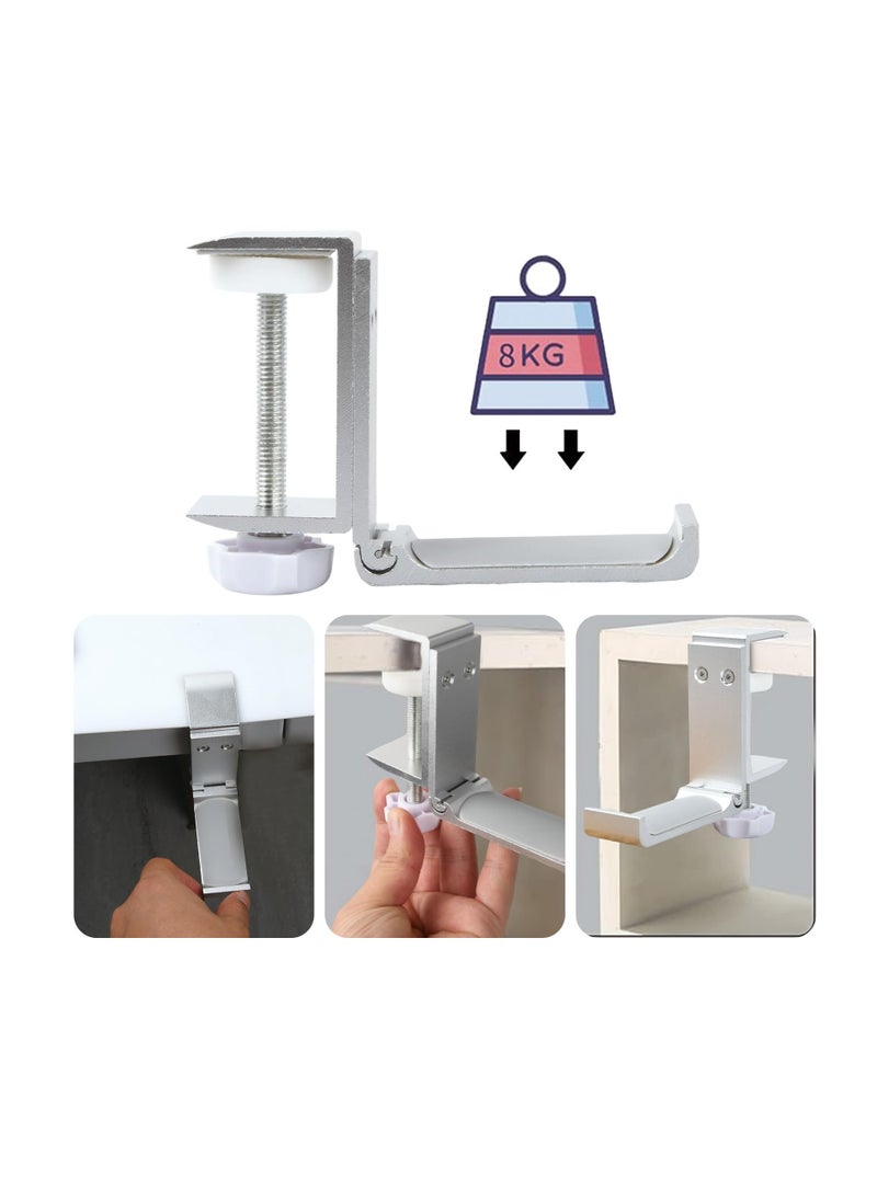 Excefore Aluminum Headphone Stand Hanger Foldable, Headset Holder Clamp Hook Under Desk with Cable Clip, Universal Headset Stand for Most Headset Gaming Headset & Controller, Silver  - Image 2