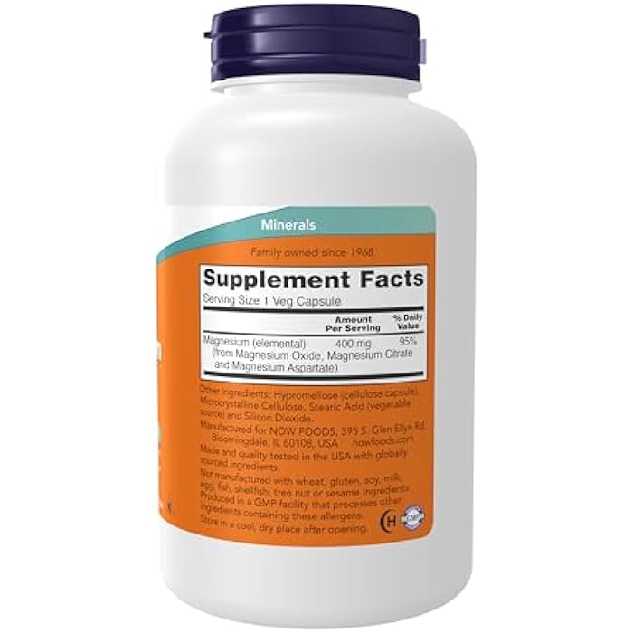 now Supplements, Magnesium 400 mg, Enzyme Function*, Nervous System Support*, 180 Veg Capsules - Image 2