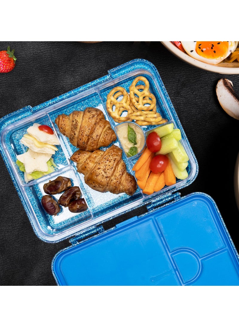 HYDROBREW - 6 And 4 Convertible Bento Lunch Box With  Spoon And Fork Set - Glitter Blue - Image 1