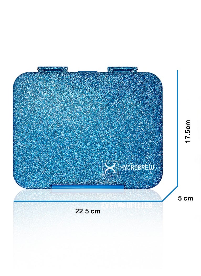 HYDROBREW - 6 And 4 Convertible Bento Lunch Box With  Spoon And Fork Set - Glitter Blue - Image 1