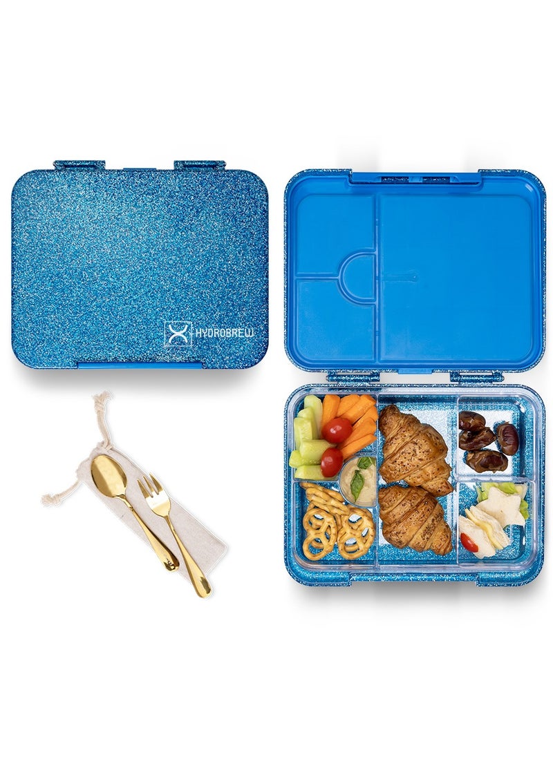 HYDROBREW - 6 And 4 Convertible Bento Lunch Box With  Spoon And Fork Set - Glitter Blue - Image 1