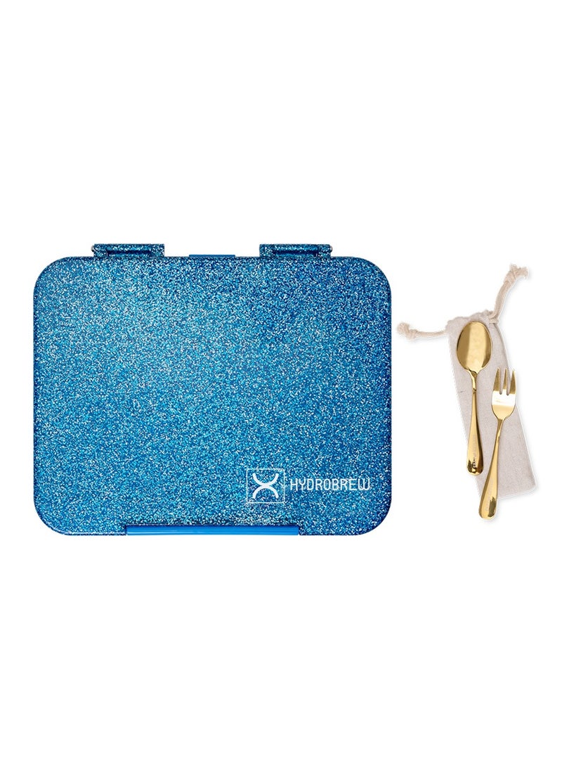 HYDROBREW - 6 And 4 Convertible Bento Lunch Box With  Spoon And Fork Set - Glitter Blue - Image 1