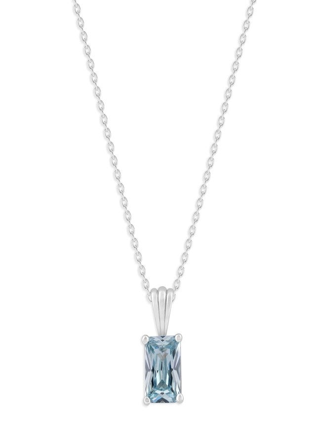 Belacqua Aquamarine Gemstone Necklace in Sterling Silver, Emerald Pendant Size 6 * 8mm, 15" Cable Chain with 2" Extender, Spring Ring Clasp, March Birthstone Necklace for Women, Gift Box Included - Image 1