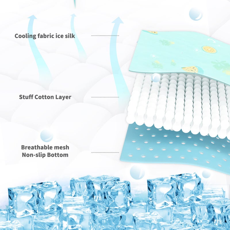 NWK Pet Cooling Mat -Q-Max>0.345 Ice Silk Cooling Mat for Dogs & Cats Portable & Washable Pet Cooling Blanket, Car Seats, Beds for Summer (Green Fruit, 20'' X 16'' X 0.3'') - Image 2