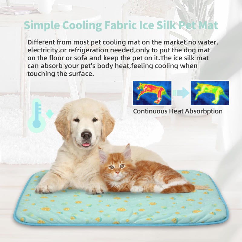 NWK Pet Cooling Mat -Q-Max>0.345 Ice Silk Cooling Mat for Dogs & Cats Portable & Washable Pet Cooling Blanket, Car Seats, Beds for Summer (Green Fruit, 20'' X 16'' X 0.3'') - Image 5