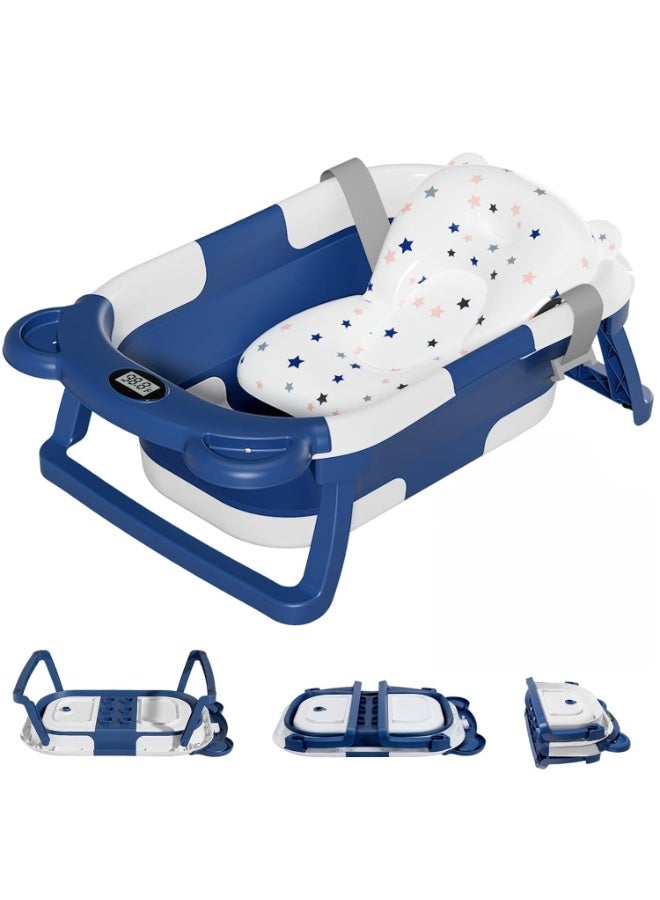 NANAO Collapsible Baby Bathtub for Newborn with Thermometer & 1 Soft Floating Cushion,Portable Travel Bathtub with Drain Hole, Durable Foldable Baby Tubs for Infants to Toddler - Image 1