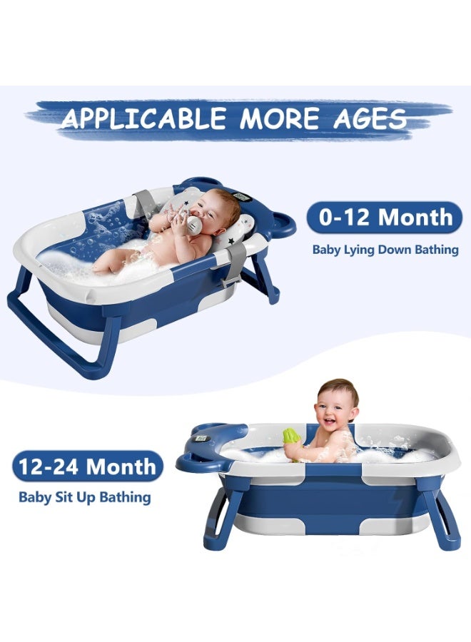 NANAO Collapsible Baby Bathtub for Newborn with Thermometer & 1 Soft Floating Cushion,Portable Travel Bathtub with Drain Hole, Durable Foldable Baby Tubs for Infants to Toddler - Image 3