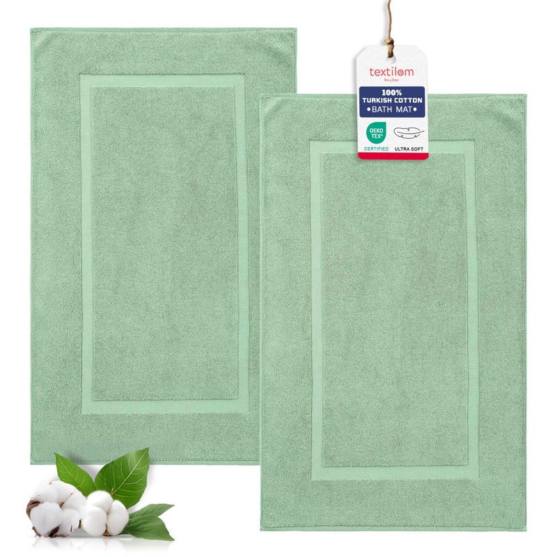 TEXTILOM TEXTILOM Luxury 2 Pack Banded Cotton Bath Mats for Bathroom Floor  Hotel Spa Tub Shower Bath Mat Floor Towel Set  Machine Washable  Soft  Absorbent  Quick Dry 20x34 Green
