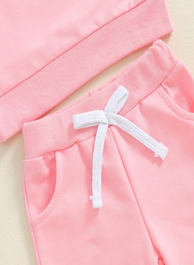 Socutebabe Baby Girl Clothes Newborn Infant Fall Winter Outfits Love Embroidery Long Sleeve Crewneck Sweatshirts Pants 0-24M (Pink, 3-6 Months) - Image 4